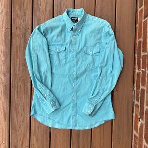 Vintage Wrangler Cowboy Cut Regular Fit Western Button Up Shirt Turquoise